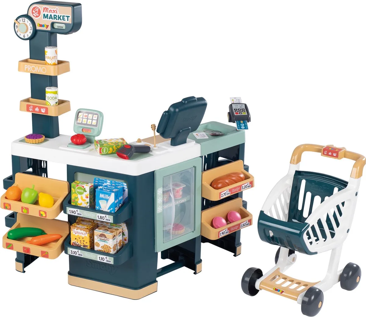 Kaufladen Maxi-Supermarkt mit Einkaufswagen von Smoby in Blau – Produktfoto
