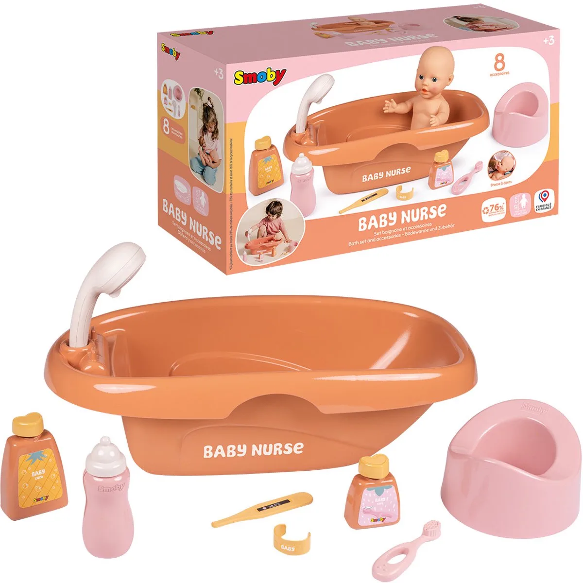 poppenverzorgingsproduct - Baby nurse - badkuip en accessoireset voor poppen tot 42cm från Smoby i Flerfärgad – produktbild