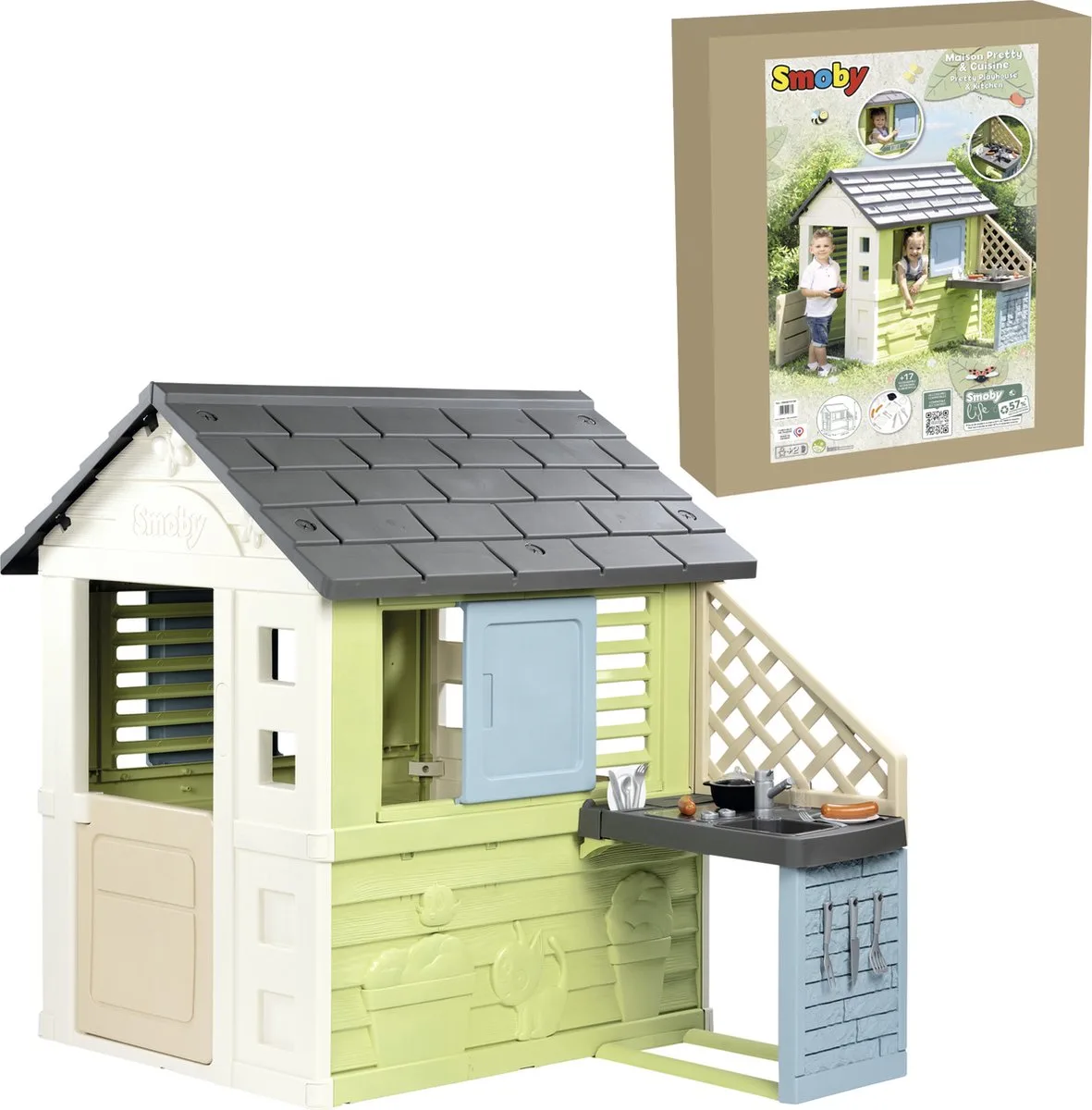 hbsches Haus mit Sommerkche von Smoby in Grün – Produktfoto