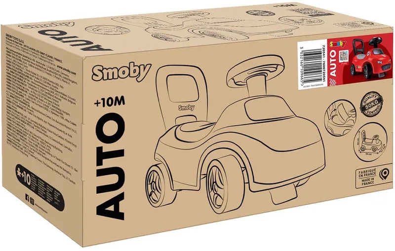 Smoby - 2 in 1 kinderdrager - Auto Red - Doos onder het zadel + claxon - Vanaf 10 maanden - Made in France by Smoby in Red – product photo