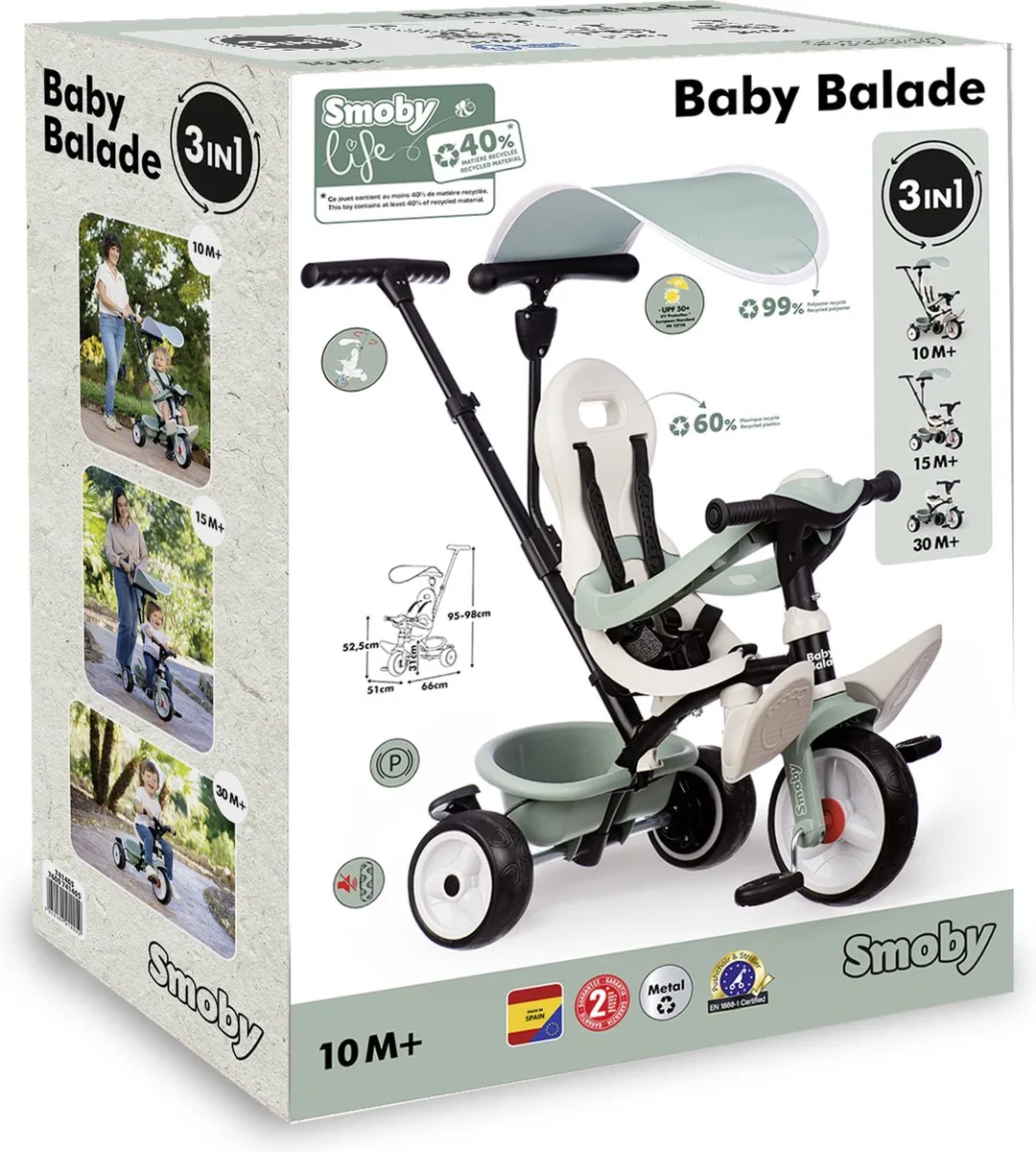 Smoby Life Baby Balade - Driewieler - Vanaf 10m. fra Smoby i Grøn – produktbillede