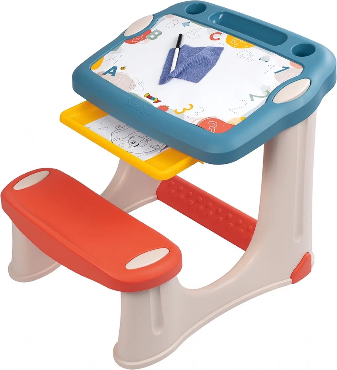 tekenbureau kind bureau met accessoires - creatief speelgoed. von Smoby in Blau, Rot, Weiß, Gelb – Produktfoto