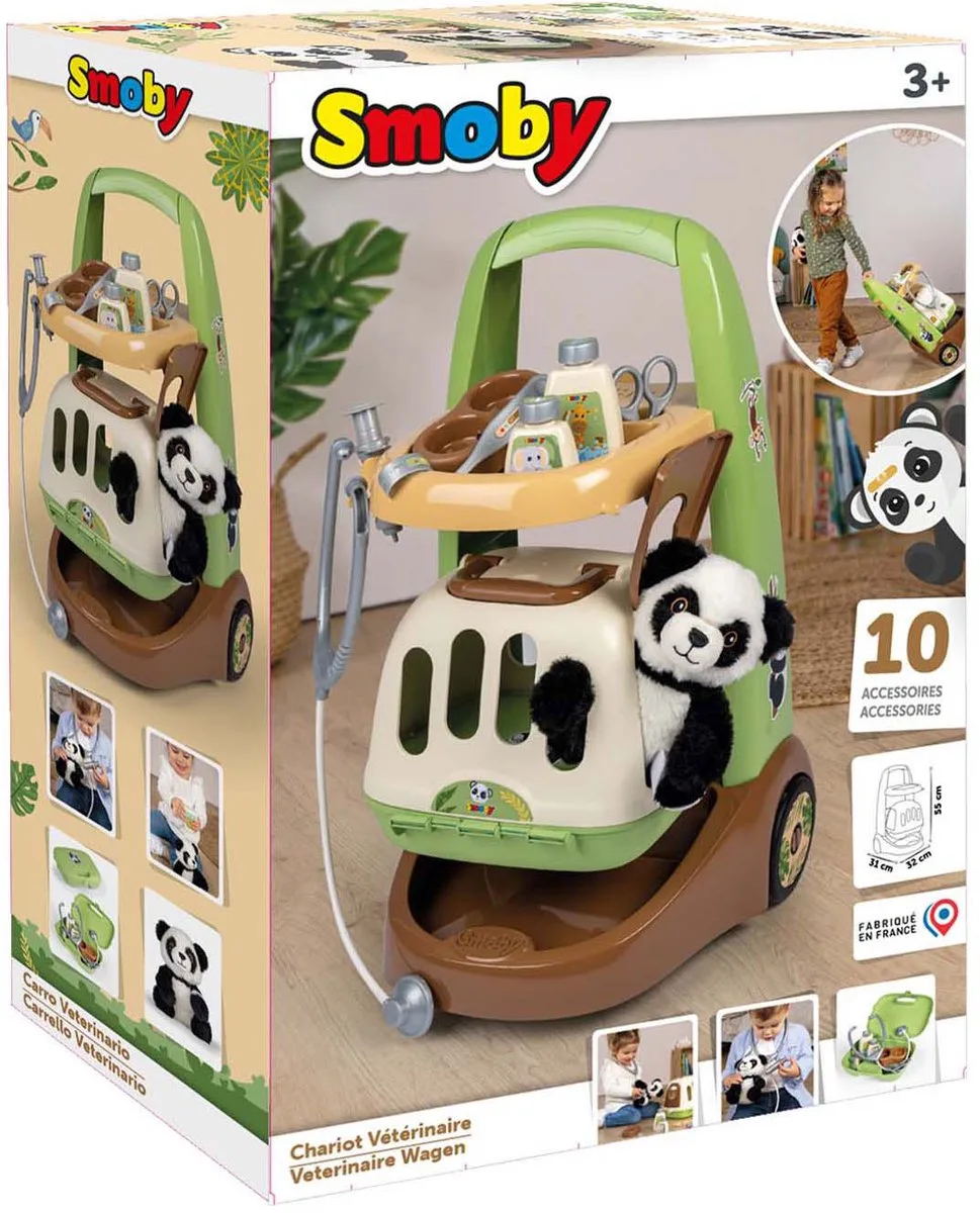 Zoo Veterinarian Trolley - Panda Plush - Veel accessoires inbegrepen - 2 in 1 product: Transportkooi - Productie fra Smoby i Flerfarvet – produktbillede