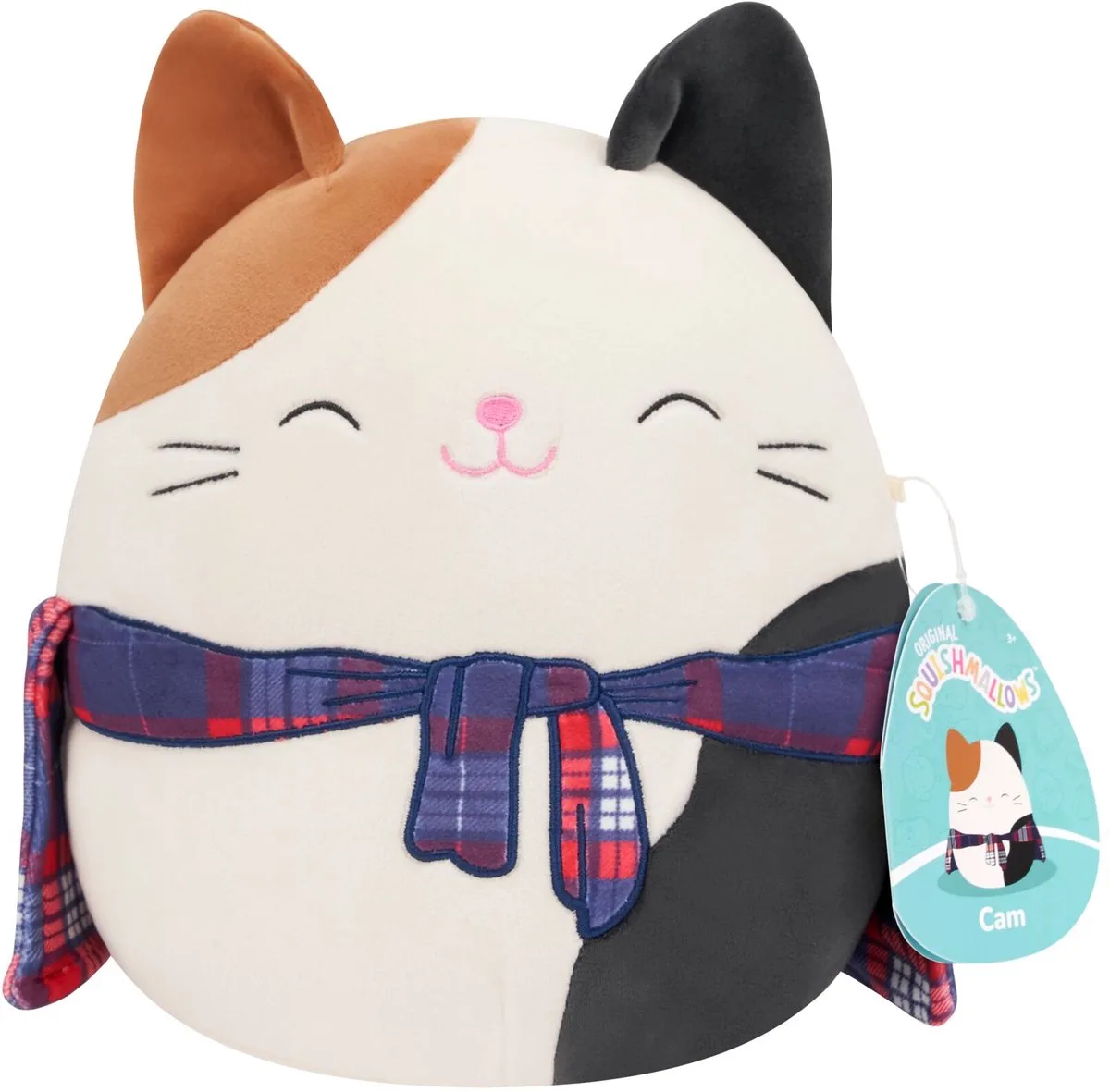 Lapjeskat Cam - Little Plush - (Cam - Brown and Black Calico Cat W/Navy and Red Plaid Shirt Around Waist) - 20cm de Squishmallows en Multicolore – photo du produit