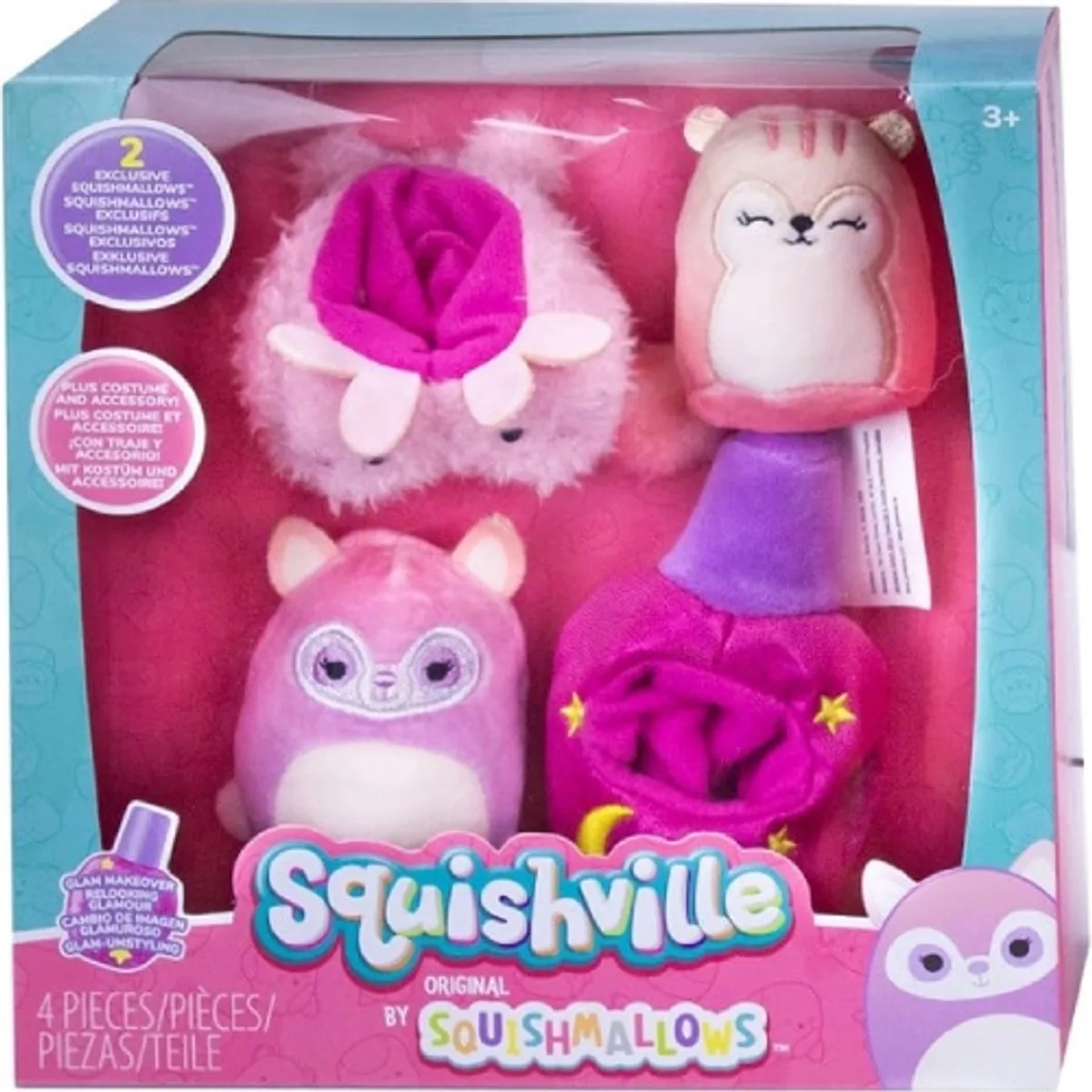 Squishville Squishmallows Pluche Knuffel (4 delig) 20 cm - Squishy Kawaii Knuffels Kussen - Speelgoed voor Kinderen Jongens Meisjes de Squishmallows en Makeover Accessoires – photo du produit