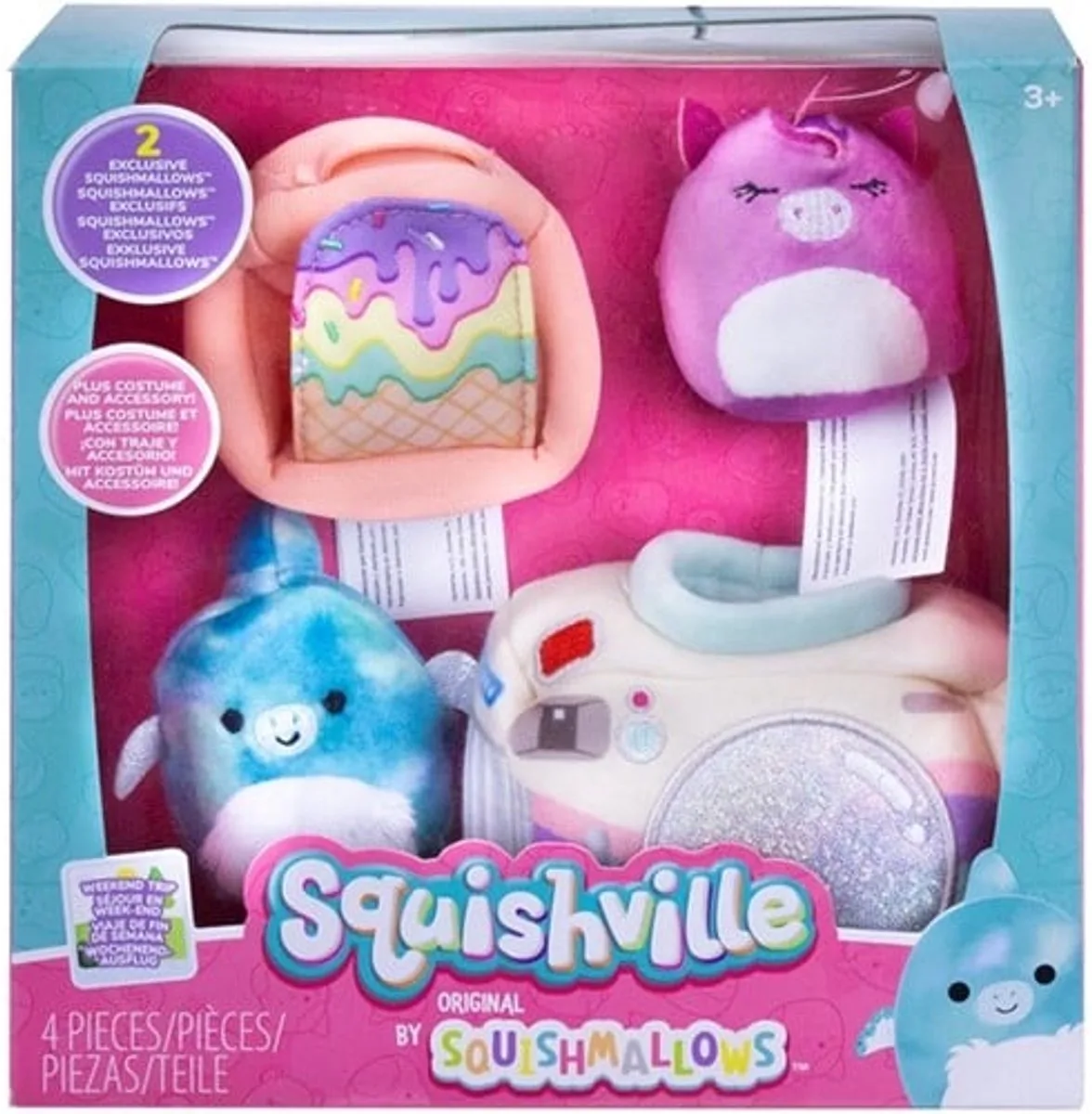 Squishville Squishmallows Pluche Knuffel (4 delig) 20 cm - Squishy Kawaii Knuffels Kussen - Speelgoed voor Kinderen Jongens Meisjes van Squishmallows in Weekend Trip – productfoto