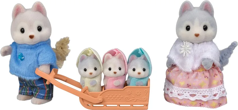 5636 Familie Husky-fluweelzachte speelfiguren fra Sylvanian Families i Blauw;Grijs;Wit – produktbillede