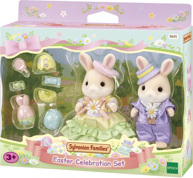 5691 Vrolijk pasen set- 2 fluweelzachte speelfiguren- konijnen fra Sylvanian Families i Multikleur – produktbillede