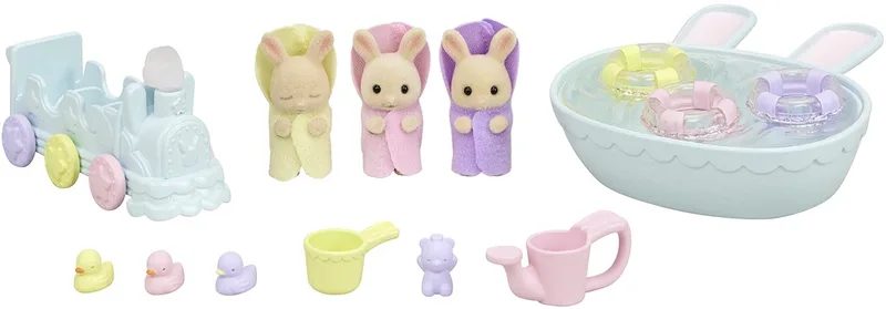 5707 Drieling BABY Creme Konijn Badspeelset- inclusief 3 fluweelzachte baby speelfiguren by Sylvanian Families in Meerkleurig – product photo