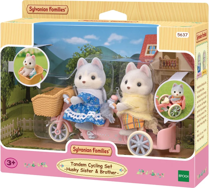 Speelfigurenset - Tandem - Rijdende Husky - Interactieve Functie fra Sylvanian Families i Grijs;Wit – produktbillede