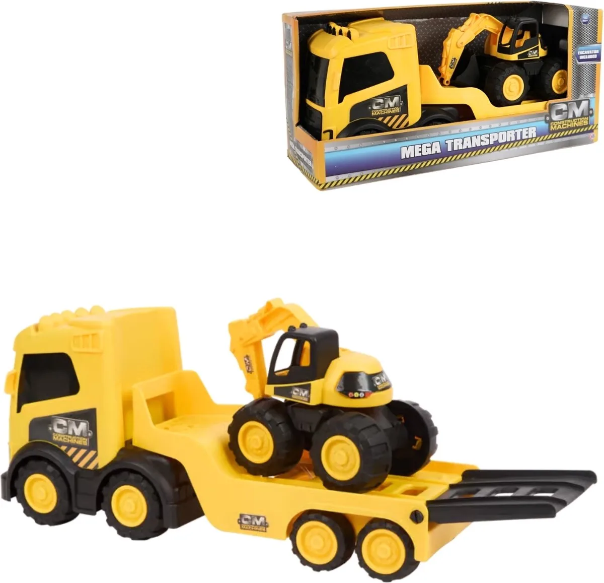 bouwvoertuig mega transporter met graafmachine speelgoed 40 cm. de Teamsterz en Multicolore – photo du produit