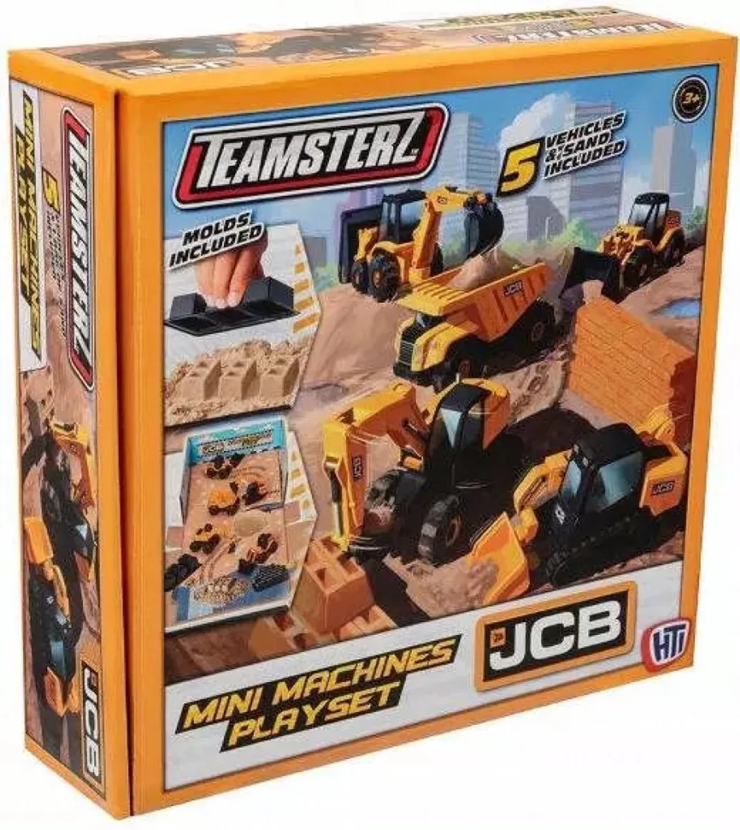 JCB Mini Bouwvoertuigen Set met Zand (5 stuks) van Teamsterz in Geel – productfoto