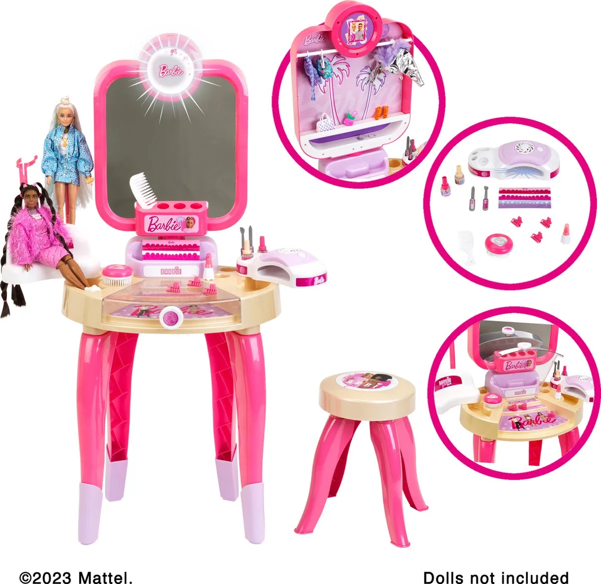 Barbie beautystudio "happy vibes" - incl. gebruiksvoorwerpen en nageldroger met lucht- en lichteffecten - beige van Theo Klein in Roze – productfoto