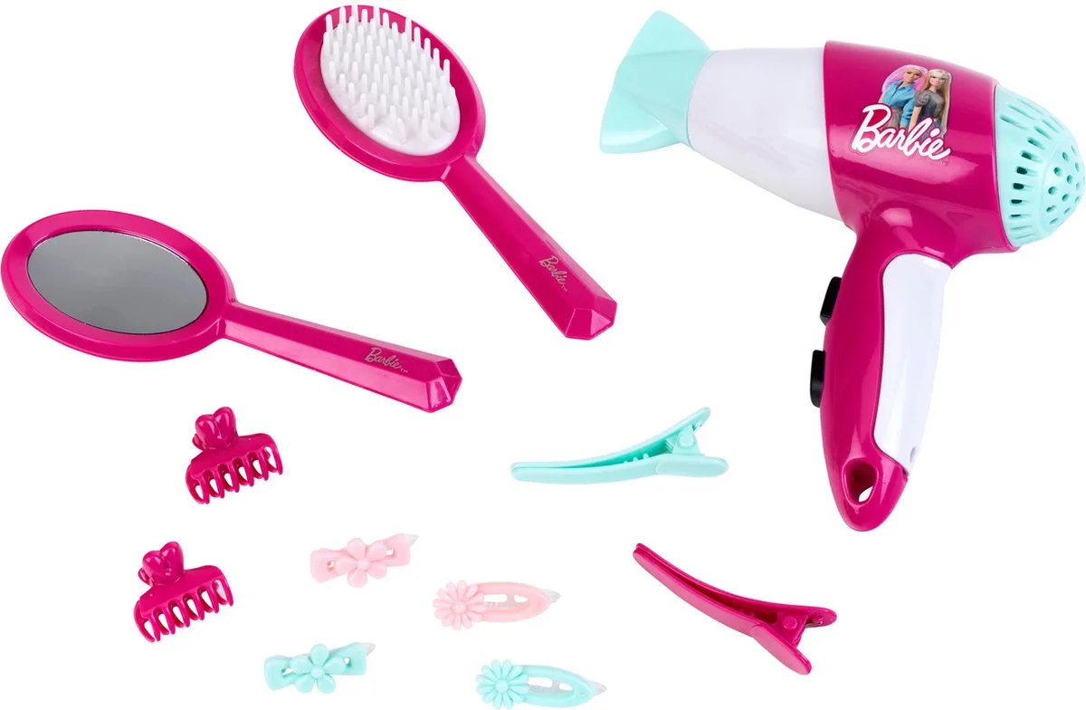 Barbie kapsalon met haardroger – blaast lucht en maakt geluid – inclusief haar accessoires by Theo Klein in Pink – product photo