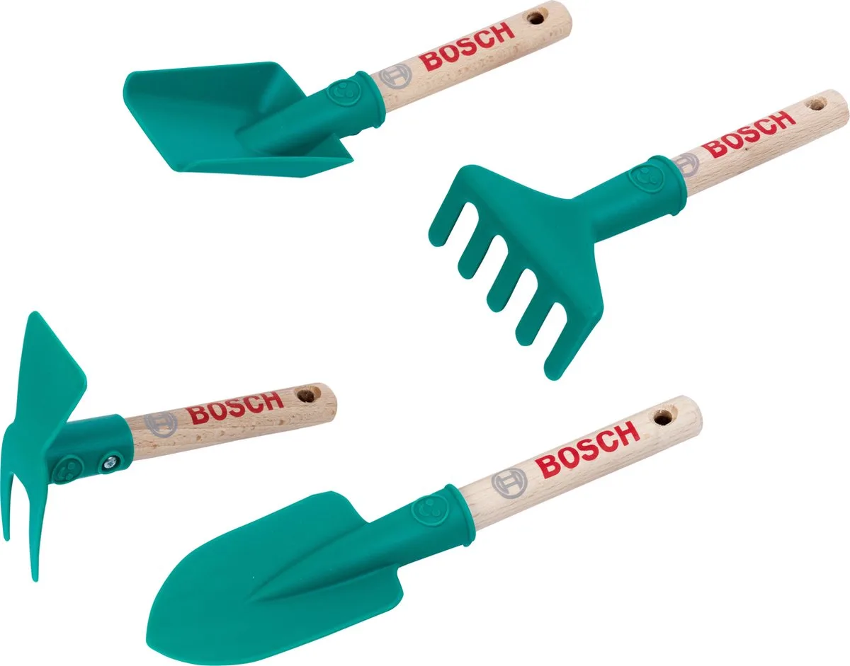 Bosch 4-delige tuingereedschap set - incl. houten handvat en ophangoog - rood från Theo Klein i Grön – produktbild