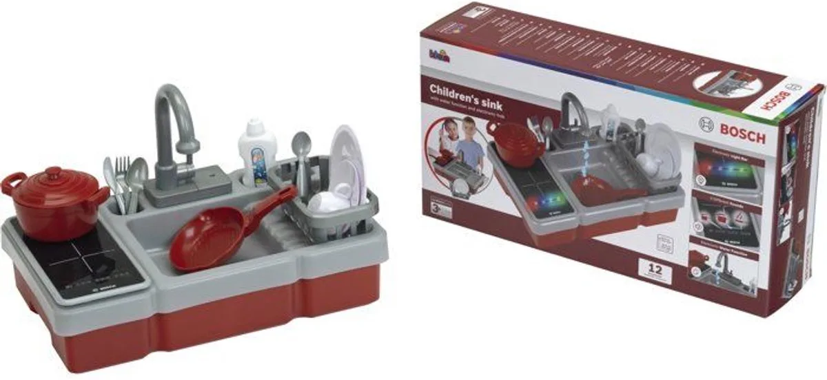 Bosch Keukenwastafel - KLEIN - 7110 - Elektrische kookplaat, functionele kraan, accessoires - 3 jaar garantie van Theo Klein in Grijs – productfoto