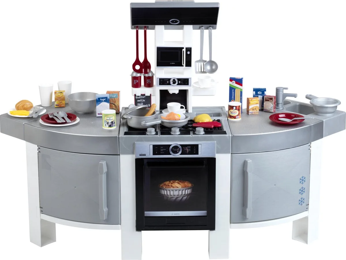 Bosch 'Mega" speelkeuken - 120x45x95cm - incl. koffiezetapparaat, gootsteen, oven en kookgerei - zwart fra Theo Klein i Grå – produktbillede
