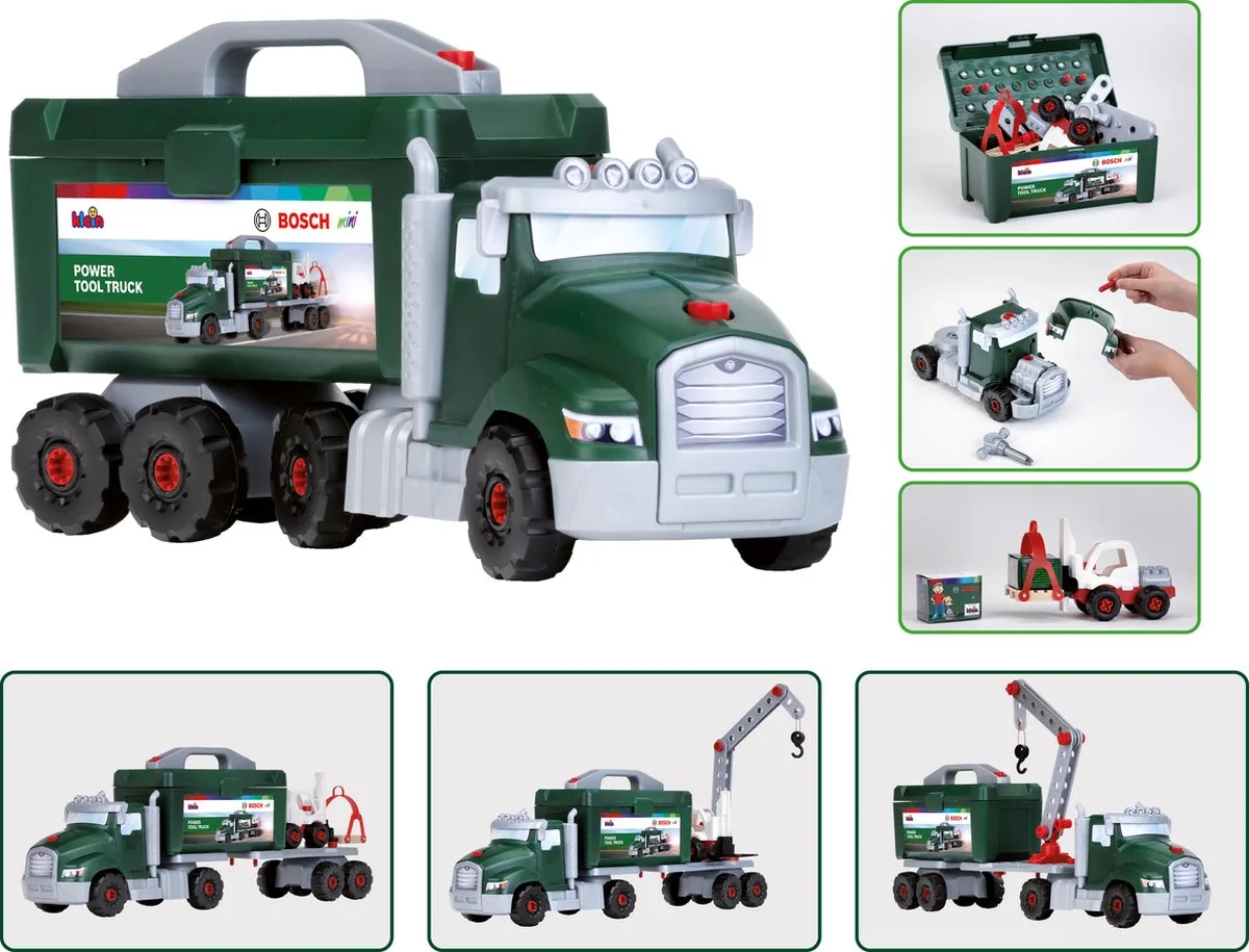 Bosch Camion de Construction Jouet 8630 Set de Construction avec Grue et Chariot Élévateur de Theo Klein en Vert – photo du produit