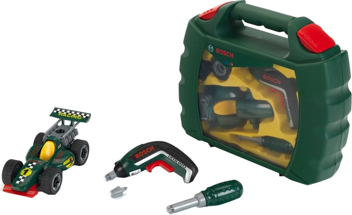 Bosch mini Ixolino II grand prix koffer - demonteerbare raceauto, accu-schroevendraaier en schroevendraaier - incl. licht- en geluidseffecten - groen zwart fra Theo Klein i Flerfarvet – produktbillede