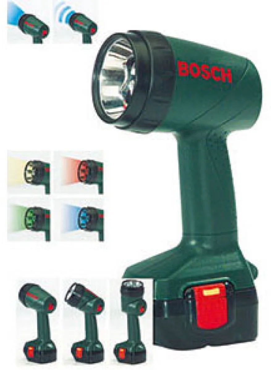 Bosch mini speelgoed lamp - 9,5x6,4x18 cm - kan 90 graden draaien - incl. verstelbare ring licht in vier kleuren en knipperlicht de Theo Klein en Vert – photo du produit