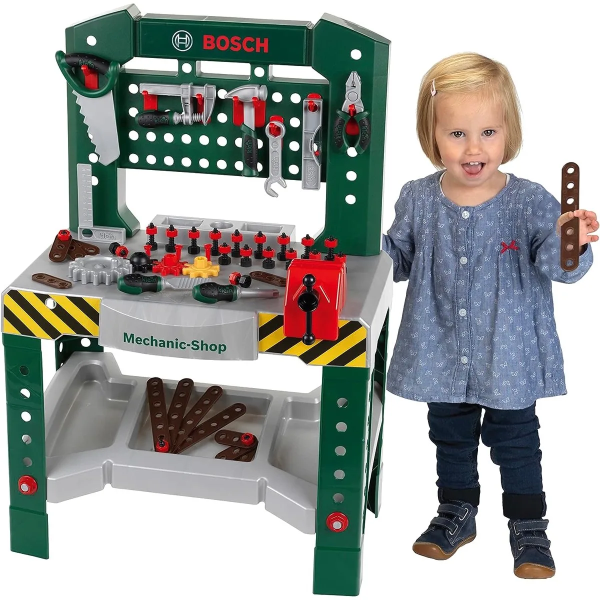 Bosch mini speelgoed werkbank – 77 delig – met veel accessoires - met leerfuncties – donkergroen de Theo Klein en Vert – photo du produit