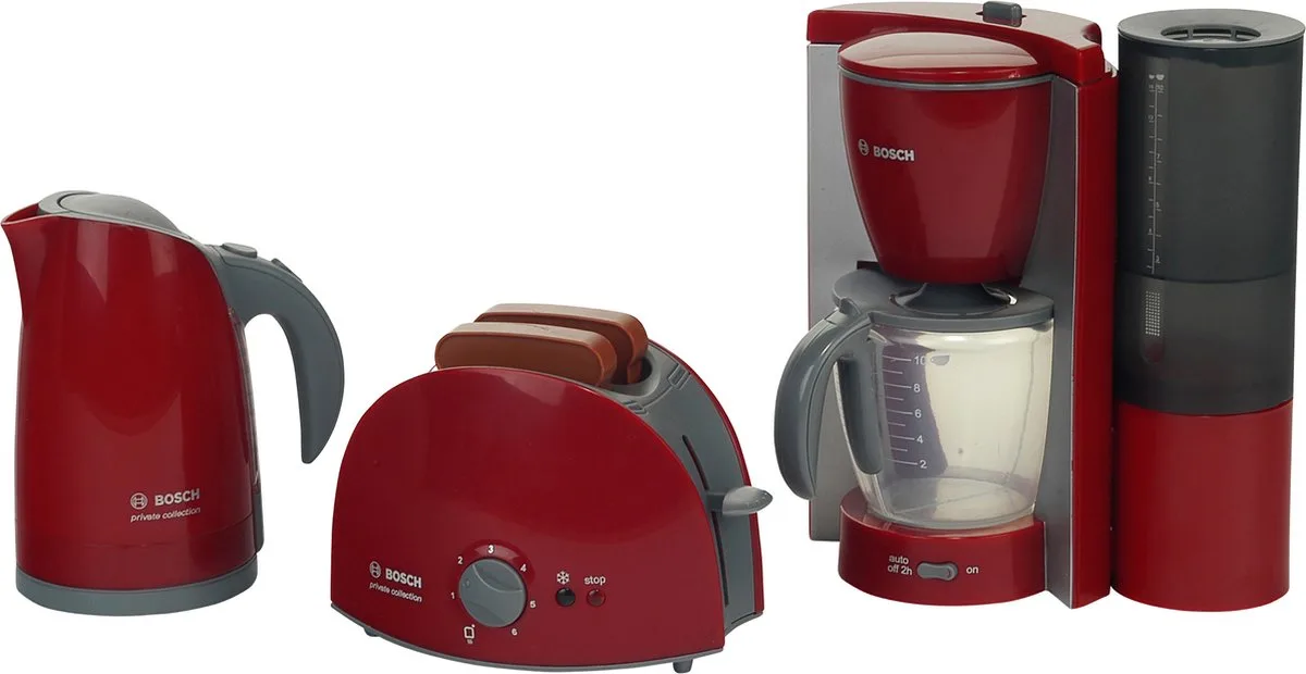 Klein Bosch Set de Jeu Petit-Déjeuner Jouet 9564 avec Bouilloire Grille-Pain et Machine à Café de Theo Klein en Rouge – photo du produit