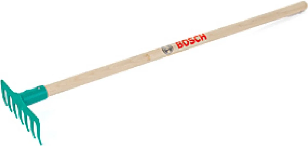 Bosch tuin speelgoedhark - 15x7x73 cm - incl. houten steel en ophangoog by Theo Klein in Green – product photo