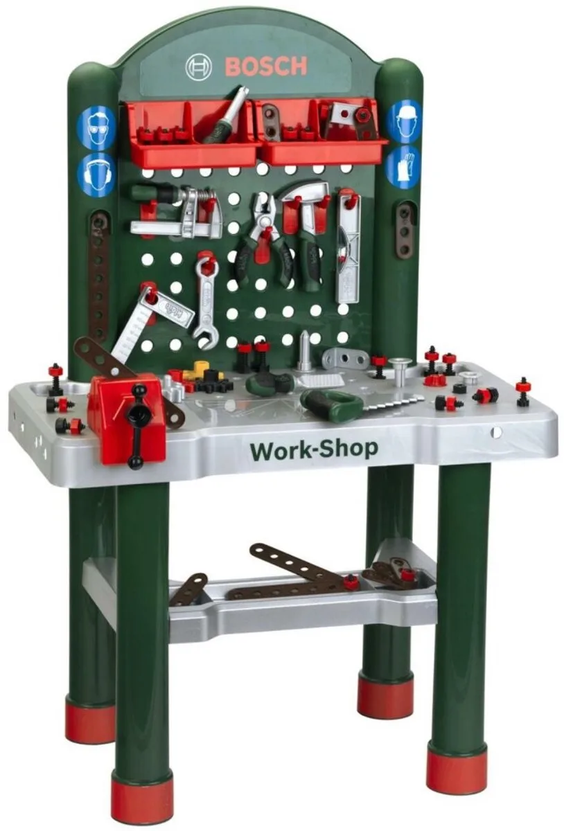 Bosch werkplaats - 82 onderdelen - incl. leerfuncties, bankschroef, opbergmogelijkheden en hoogwaardige accessoires - multicolor de Theo Klein en Rouge – photo du produit