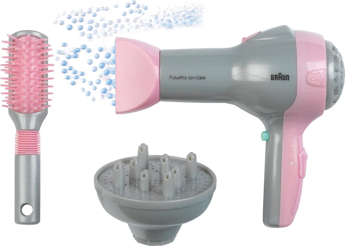 Braun haardroger met diffuser en borstel - incl. ventilator met koude-lucht-mechanisme - grijs by Theo Klein in Pink – product photo