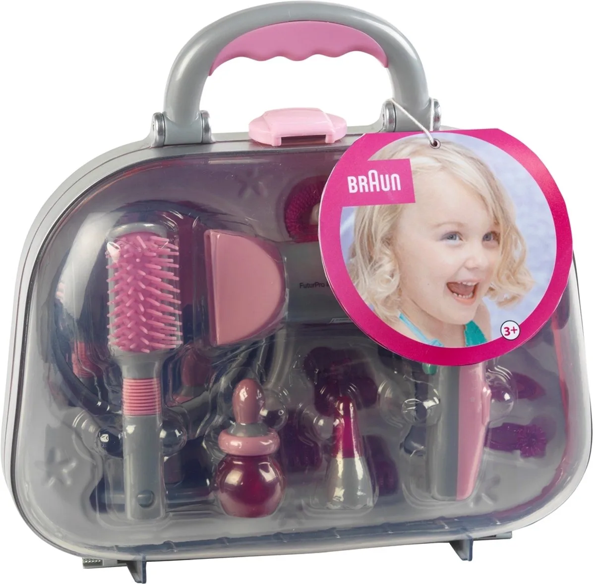 Braun kapsalon met haardroger - incl. stylingaccessoires en ventilator met koude-lucht-mechanisme - grijs by Theo Klein in Pink – product photo