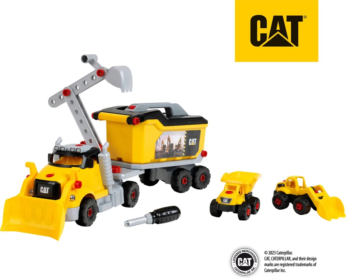 Caterpiller 4in1 schroeftruck - truck, wiellader, transporter of kiepwagen - incl. schroevendraaier de Theo Klein en Multicolore – photo du produit