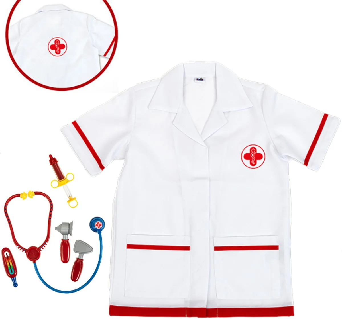 dokter set - met jasje en 6 accessoires - wit / rood - complete set by Theo Klein in Wit en rood – product photo