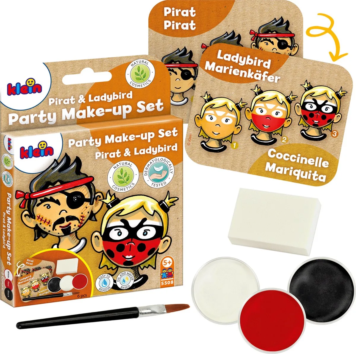 feest schminkset 'piraat-lieveheersbeestje' - drie verftabletten in zwart, rood en wit - gecertificeerd ISO 16128 by Theo Klein in Multicolour – product photo