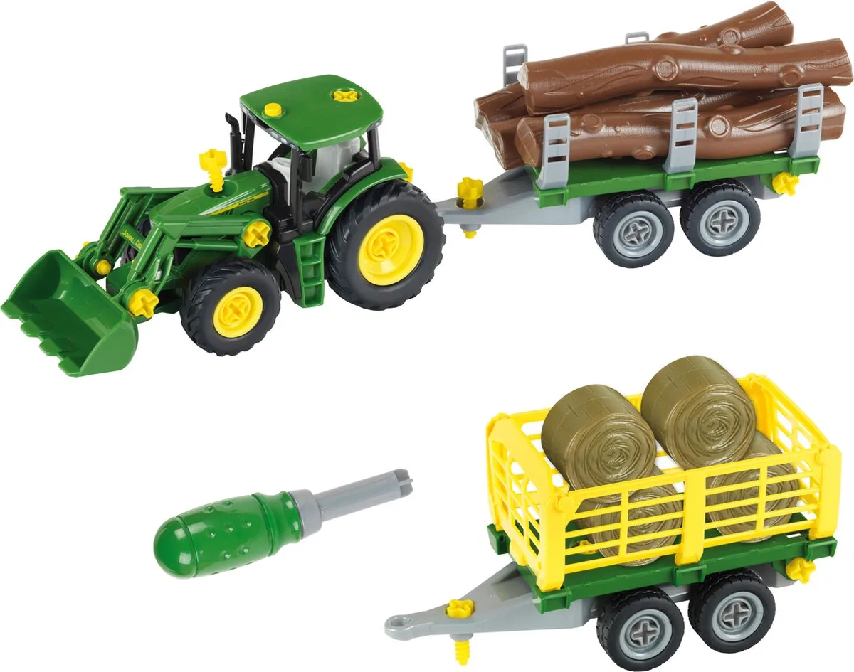 John Deere trekker - 1:24 - om te bouwen naar hout- of hooiwagen - groen från Theo Klein i Gul – produktbild