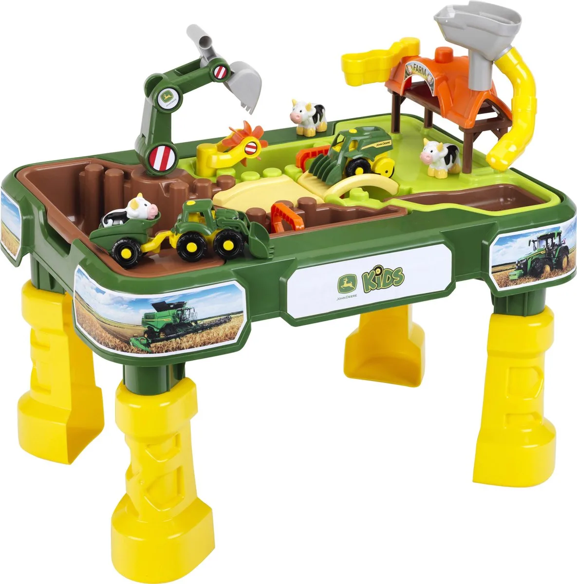 John Deere zand- en waterspeeltafel - 2in1 boerderij - incl. afneembare bassins voor zand en water - 64x46x60 cm - geel van Theo Klein in Groen – productfoto