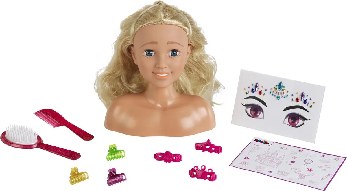 kaphoofd Sara - haarspeldjes, haarklemmen, kam, borstel, stickervel en make-uphart - dermatologisch geteste cosmetica fra Theo Klein i Flerfarvet – produktbillede