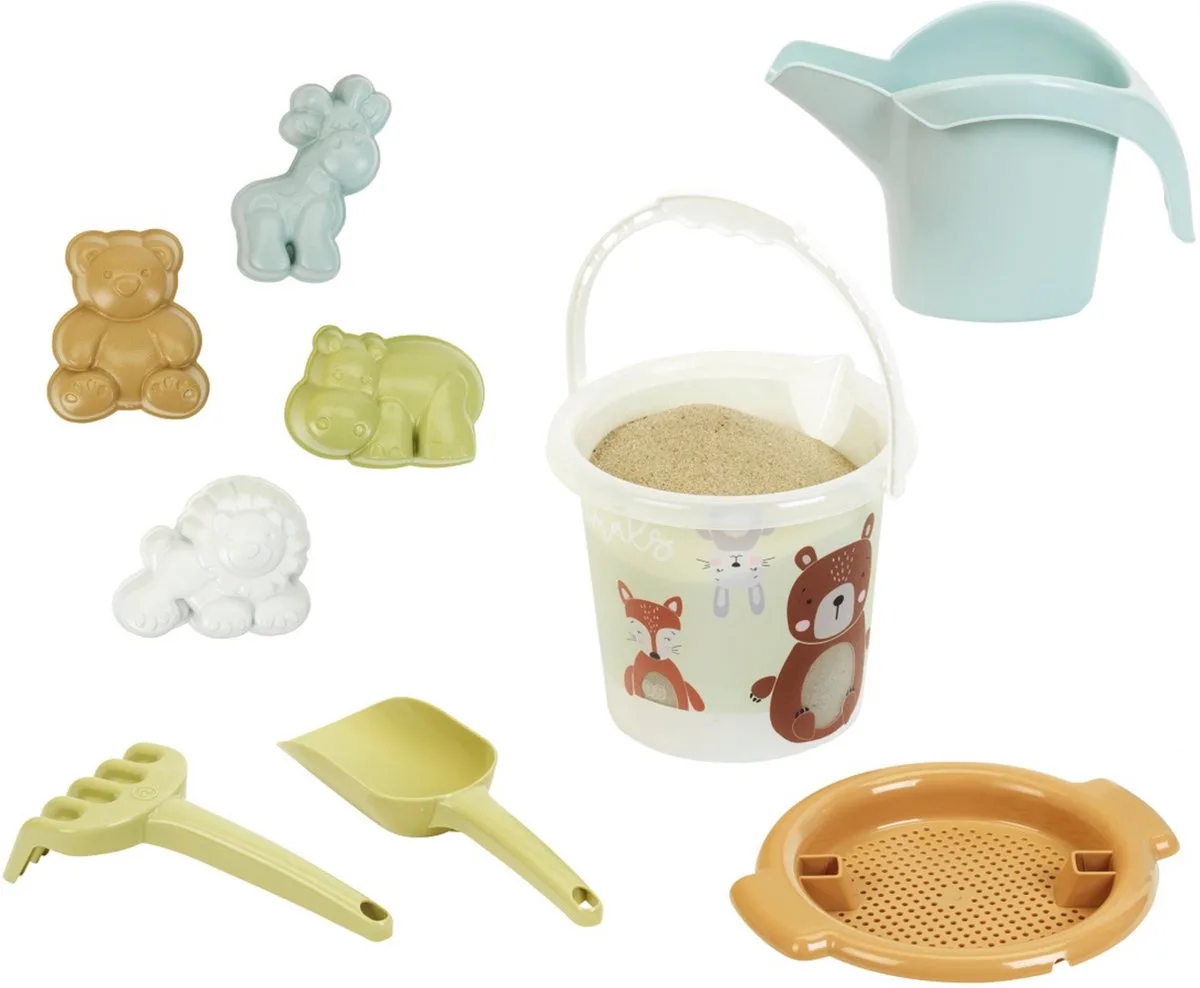 Little Foot dierenwereld zandset - zandemmer, zeef, handschep, handhark, gieter en dierenwereld vormpjes - gerecycled plastic de Theo Klein en Multicolore – photo du produit