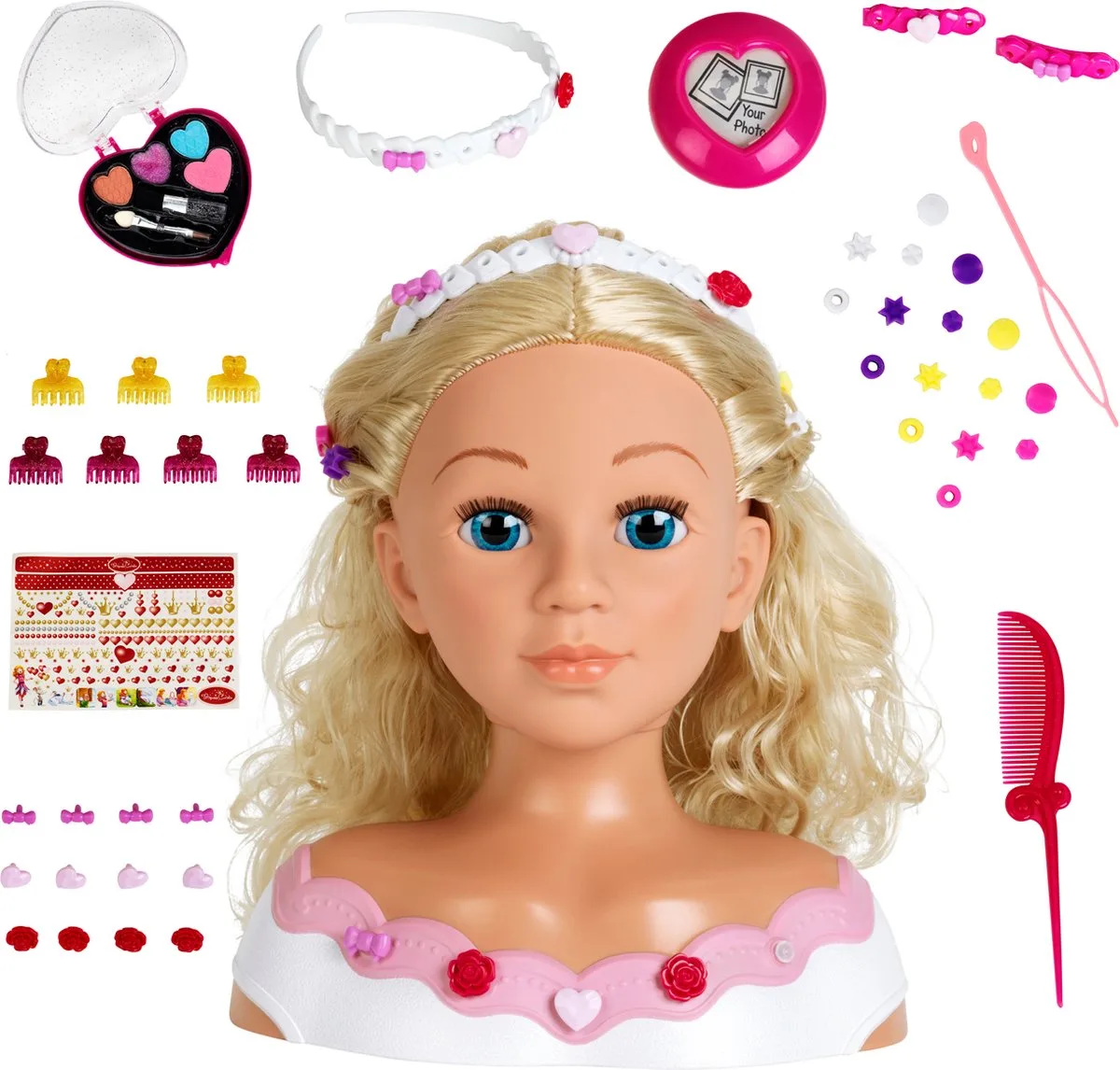 make-up en kappershoofd Rose - lipgloss, oogschaduw, blush, kam, borstel, haarklemmen, -speldjes - dermatologisch getest de Theo Klein en Multicolore – photo du produit