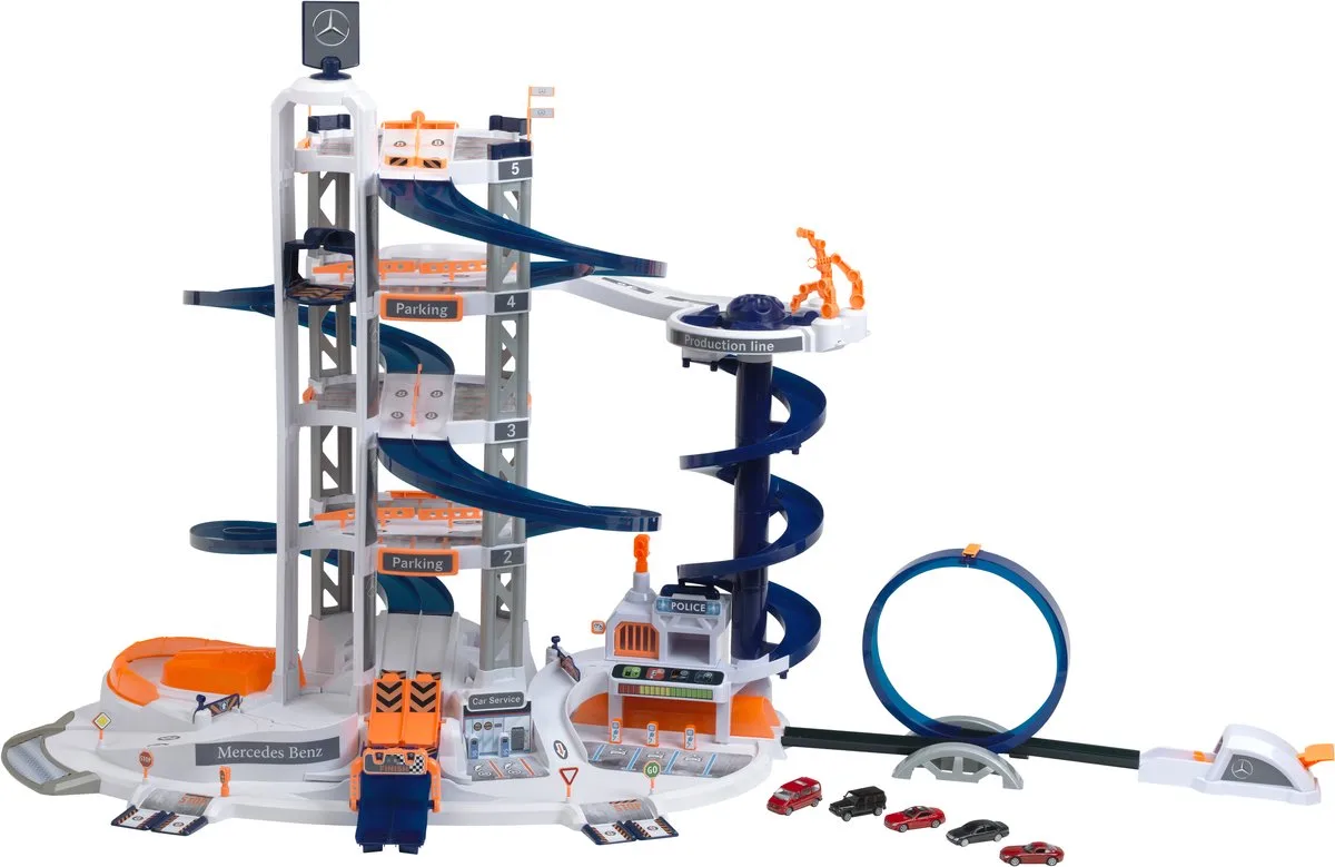 Mercedes parkeergarage - schaal 1:64 - 5 parkeer niveaus van Theo Klein in Wit, Blauw, Oranje – productfoto