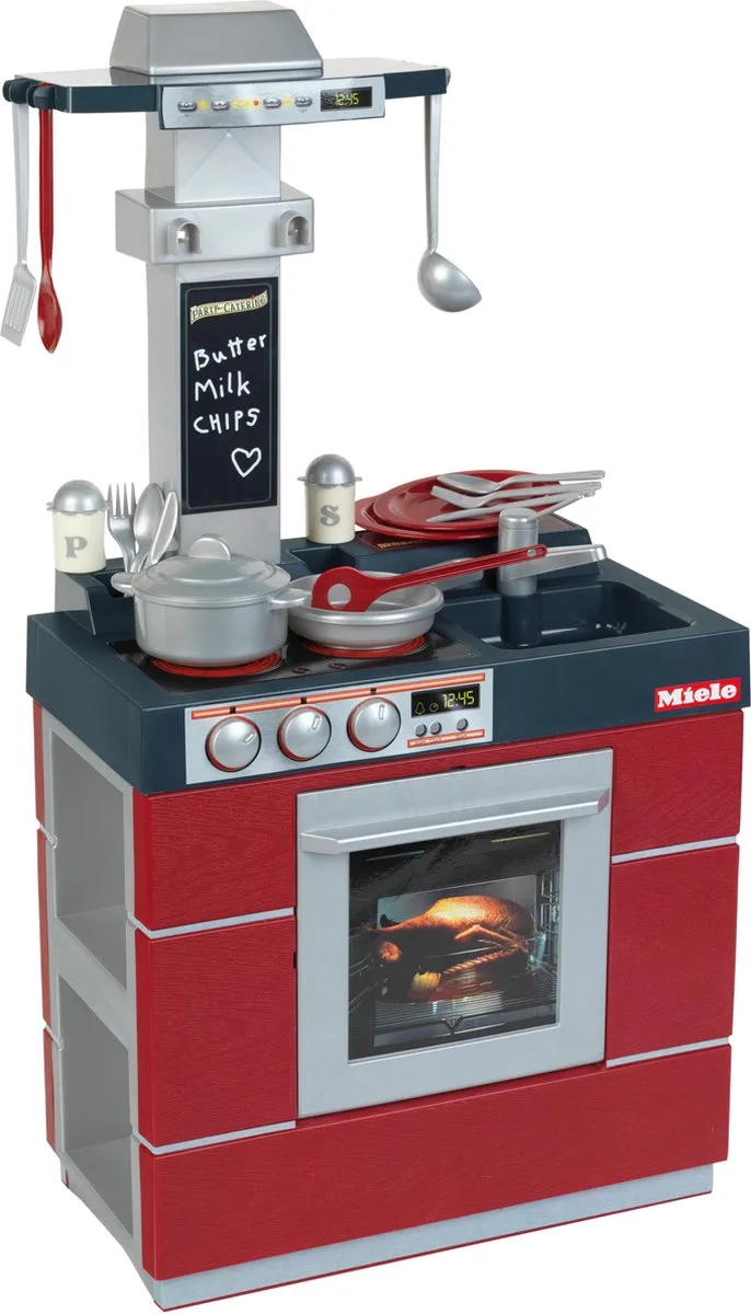 Miele keuken - fornuis, afzuigkap, dispenser, spoelbak, handige opbergvakjes - incl. bijpassende accessoires - rood van Theo Klein in Grijs – productfoto