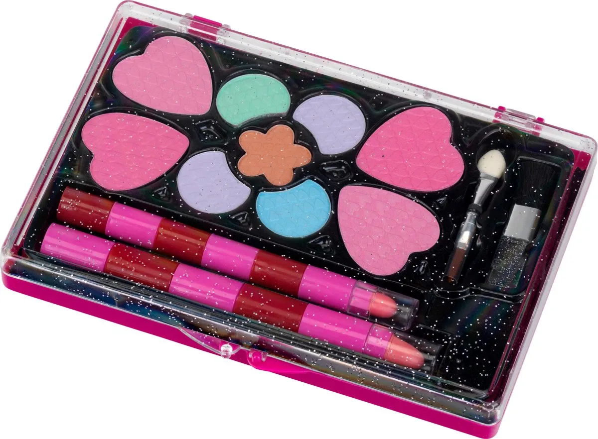 Princess Coralie cosmetica set - oogschaduw, blush en lippenstift - incl. applicators - zwart by Theo Klein in Pink – product photo