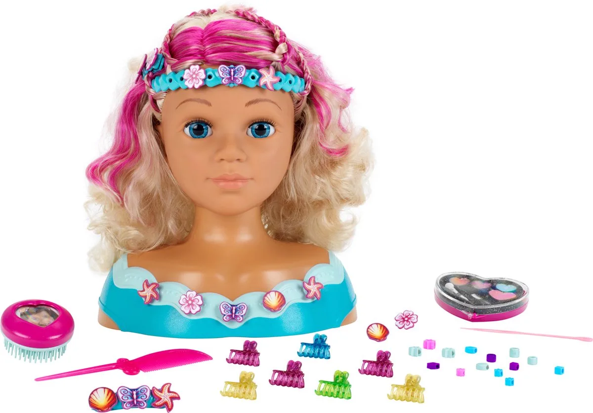 Princess Coralie - kaphoofd Mariella met make-up- en stylinghoofd" - 27 cm groot - wasbaar - met haarborstel, kam, haarclips - dermatologisch geteste make-up fra Theo Klein i Flerfarvet – produktbillede