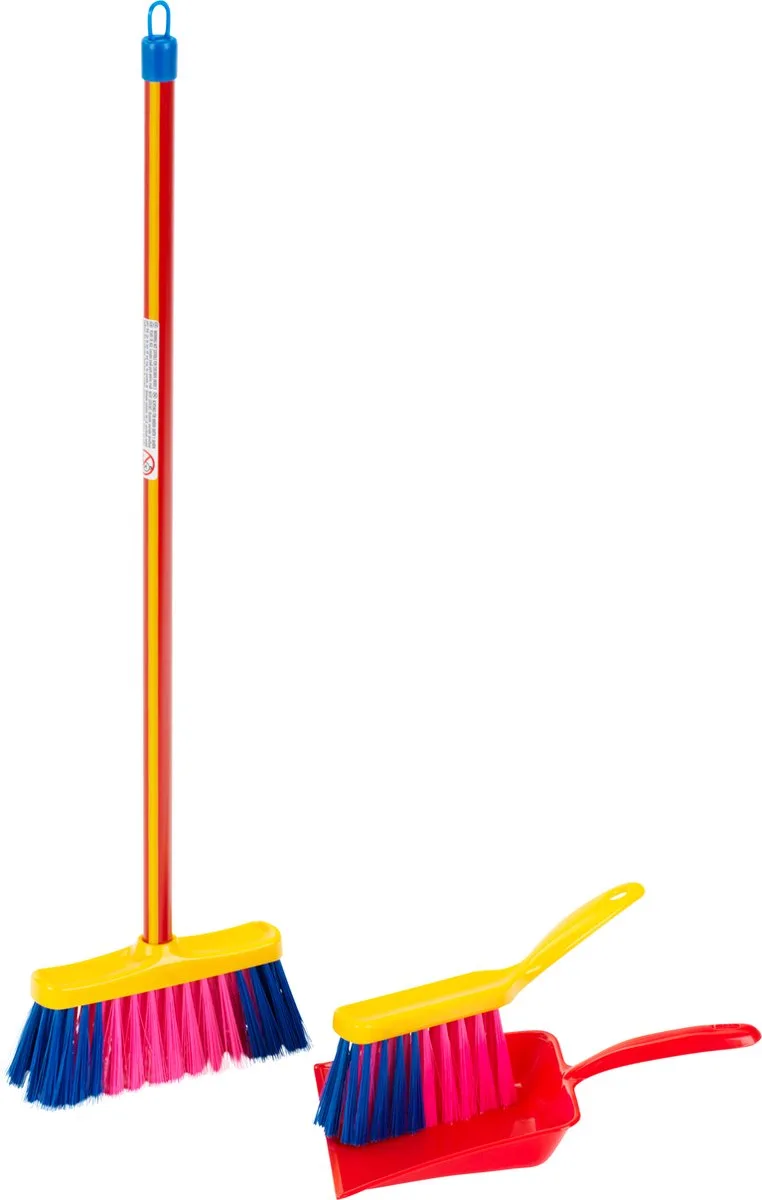 Pure Fresh veegset - bezem, handveger en blik - 55 cm lange steel - rood geel blauw van Theo Klein in Meerkleurig – productfoto