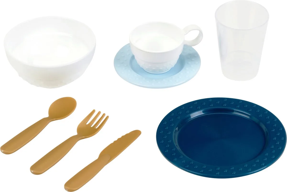 serviesset - voor 4 personen - drinkbekers, ontbijtschalen, dinerborden, koffiesets, bestekset de Theo Klein en Multicolore – photo du produit