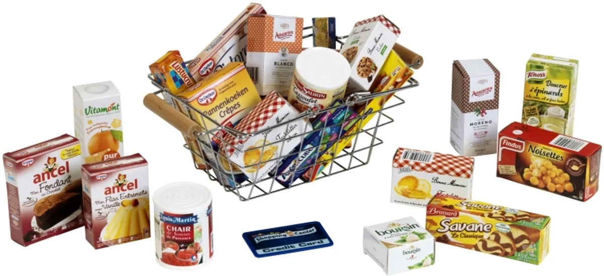 speelgoed winkelmand metaal Franse producten - supermarkt speelgoed. van Theo Klein in Meerkleurig – productfoto