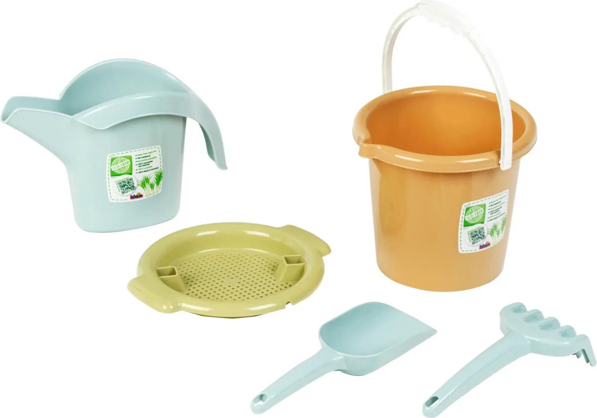 Strandemmer voor kinderen - Zandbak speelset – Strandspeelgoed – Buitenspeelgoed -Emmer - Schep - Hark - Gieter – gemaakt van BIO plastic in de EU från Theo Klein i Pastel kleur – produktbild