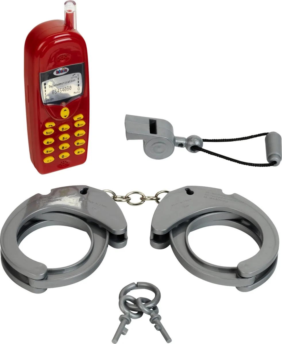 Toys 3-delige politie set - handboeien, fluitje en mobiele speelgoedtelefoon - rood/grijs by Theo Klein in Red – product photo
