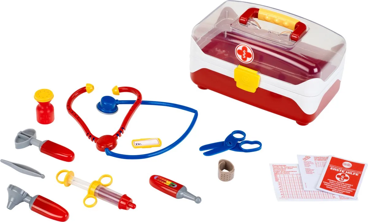 transparante artsenkoffer - incl. speelgoedinstrumenten - 27x16,5x15,5 cm - rood de Theo Klein en Multicolore – photo du produit