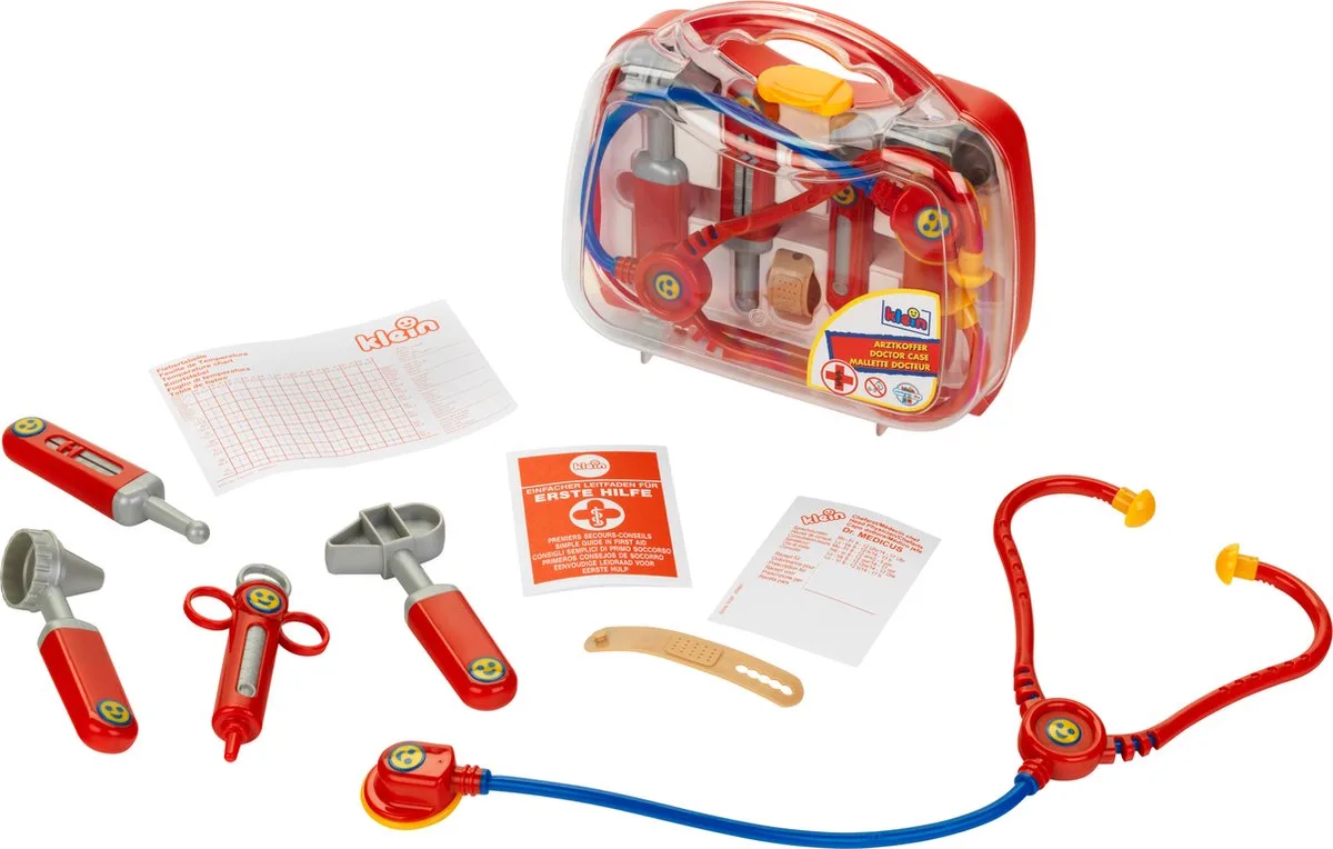 transparante dokterskoffer - incl. speelgoedinstrumenten - 22x8,5x19,5 cm - rood de Theo Klein en Multicolore – photo du produit