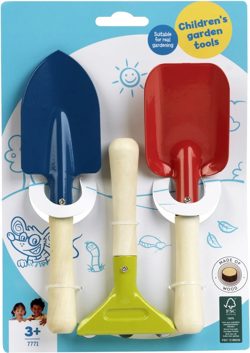 tuingereedschap set voor kinderen - schop, schep en hark - metaal en hout de Theo Klein en Vert – photo du produit